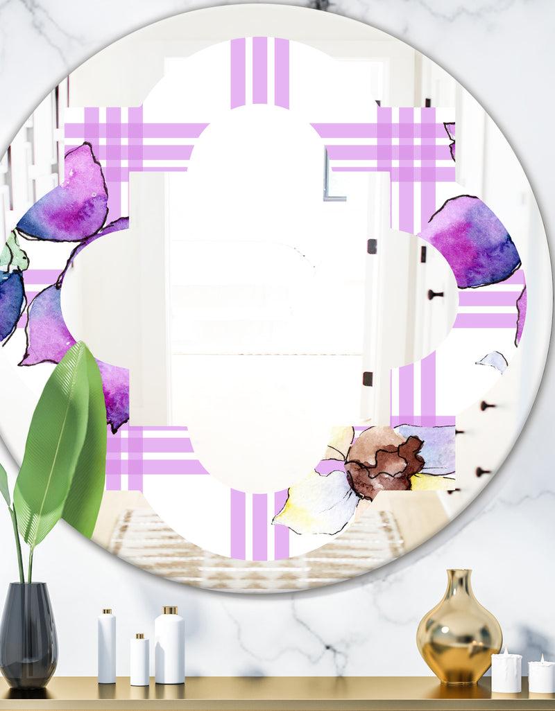 DesignQ Floral Botanical Retro VII - Modern Round or Oval Wall Mirror - Quatrefoil