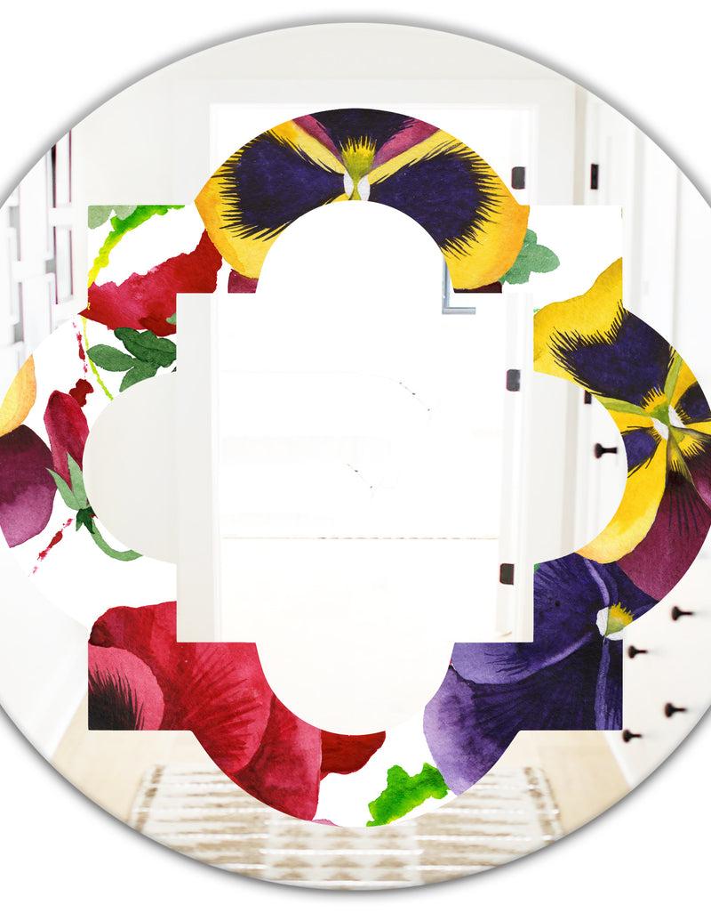 DesignQ Floral Botanical Retro VIII - Modern Round Or Oval Wall Mirror - Quatrefoil