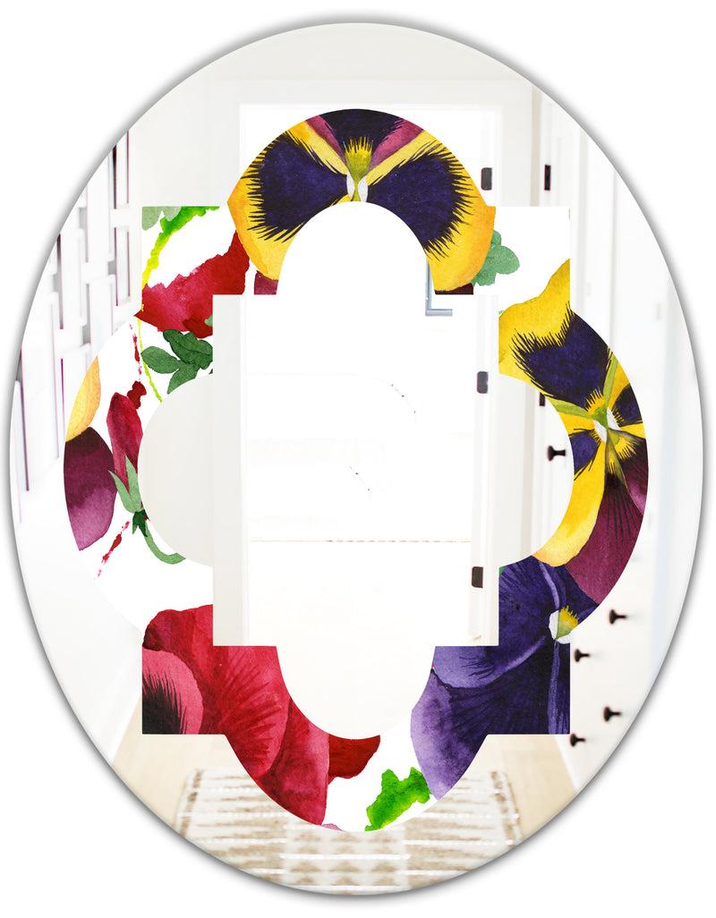 DesignQ Floral Botanical Retro VIII - Modern Round Or Oval Wall Mirror - Quatrefoil