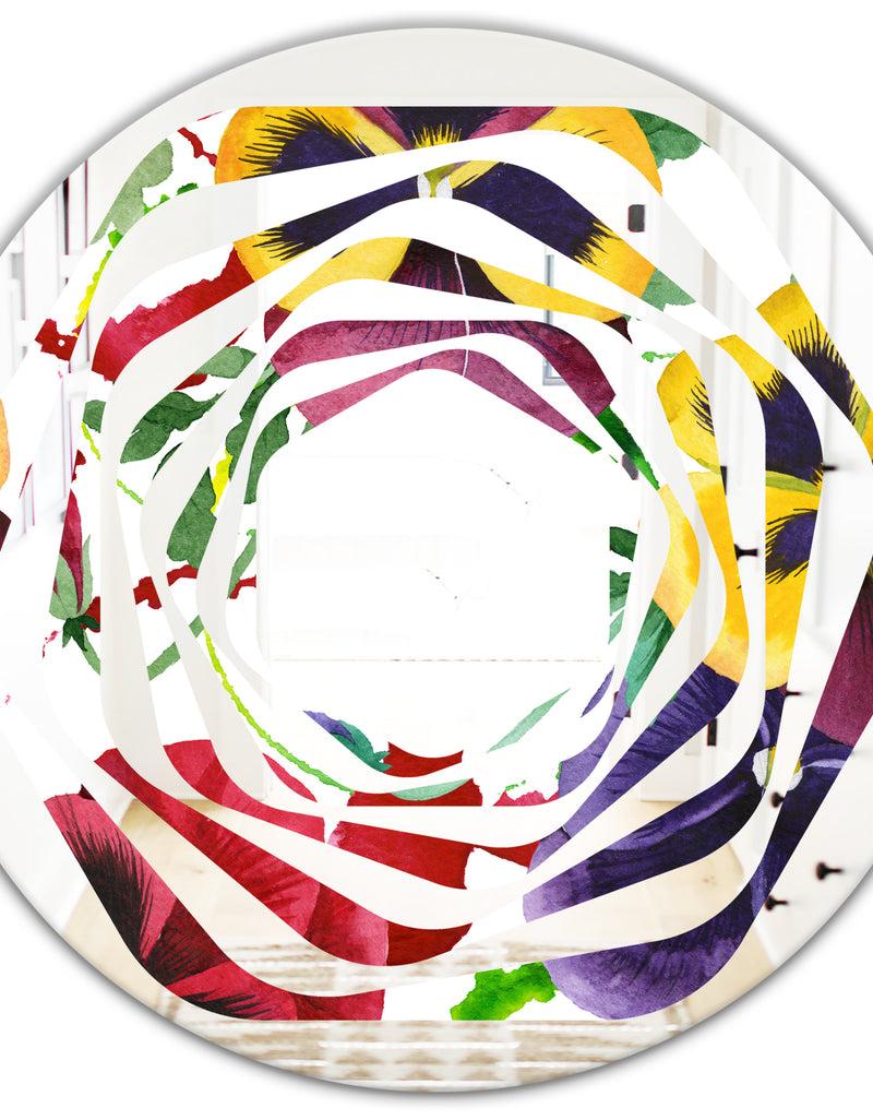 DesignQ Floral Botanical Retro VIII - Modern Round Or Oval Wall Mirror - Whirl