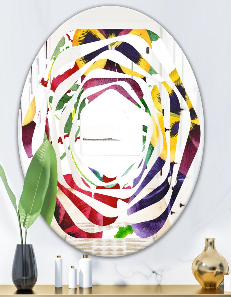 DesignQ Floral Botanical Retro VIII - Modern Round Or Oval Wall Mirror - Whirl