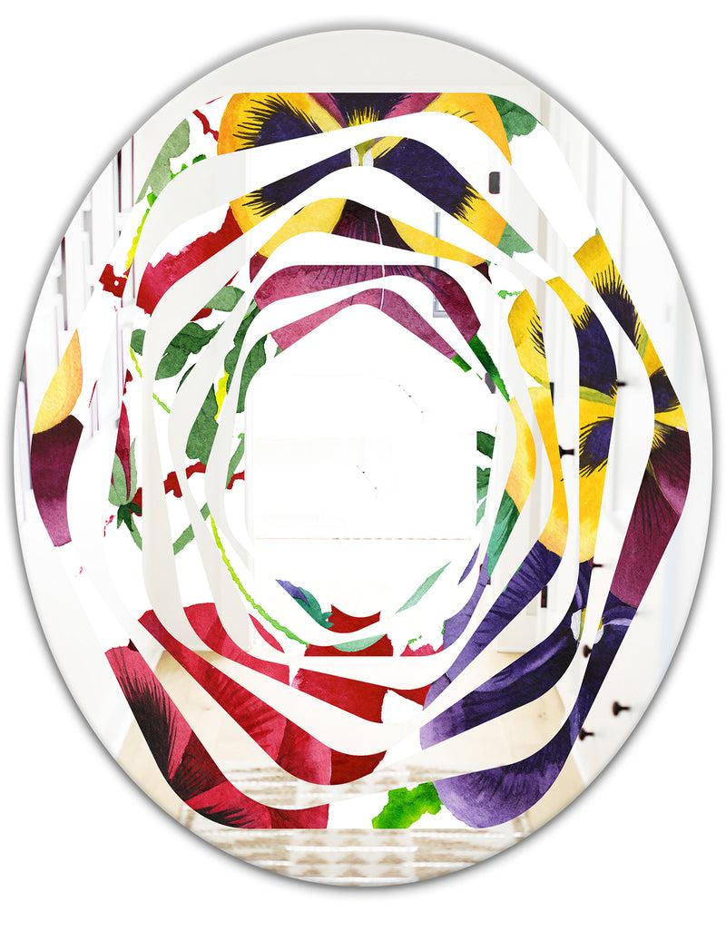 DesignQ Floral Botanical Retro VIII - Modern Round Or Oval Wall Mirror - Whirl