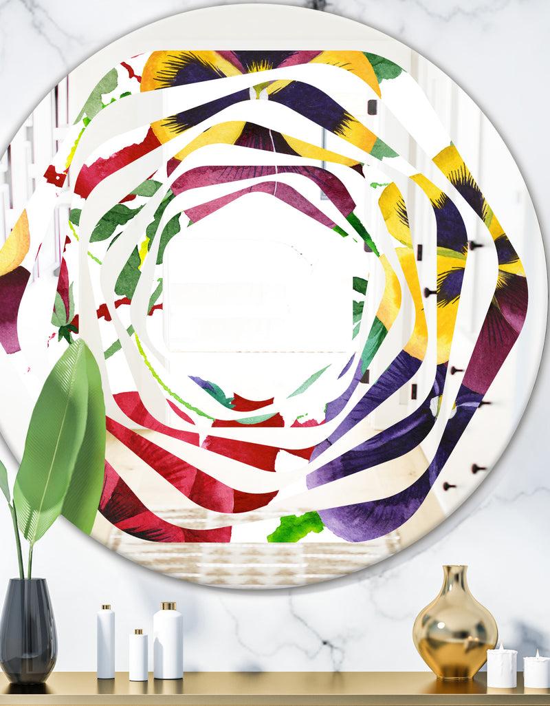 DesignQ Floral Botanical Retro VIII - Modern Round or Oval Wall Mirror - Whirl