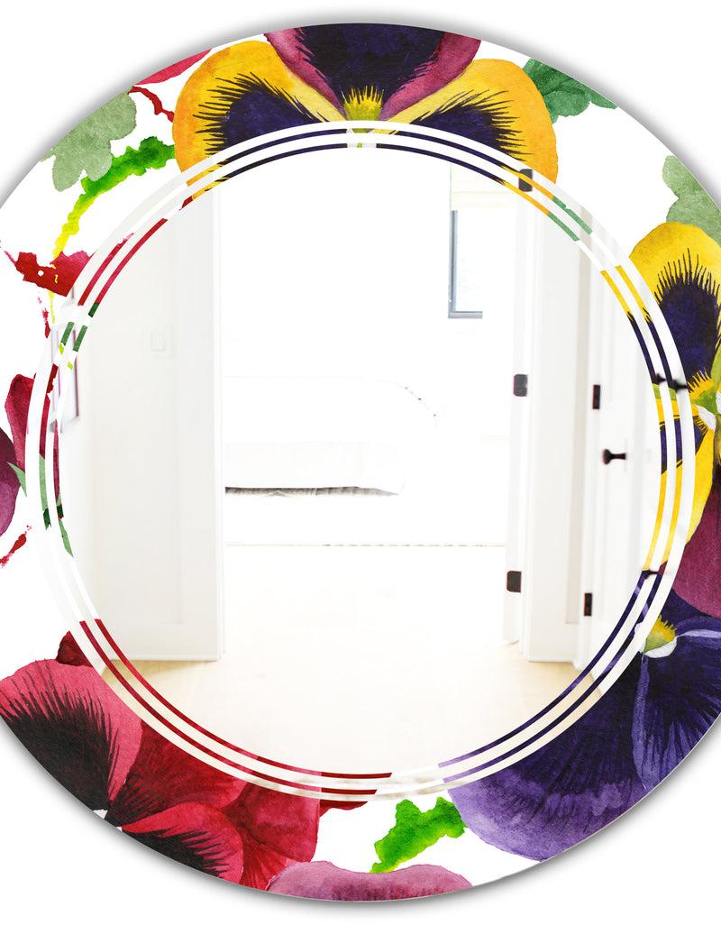 DesignQ Floral Botanical Retro VIII - Modern Round Or Oval Wall Mirror - Triple C