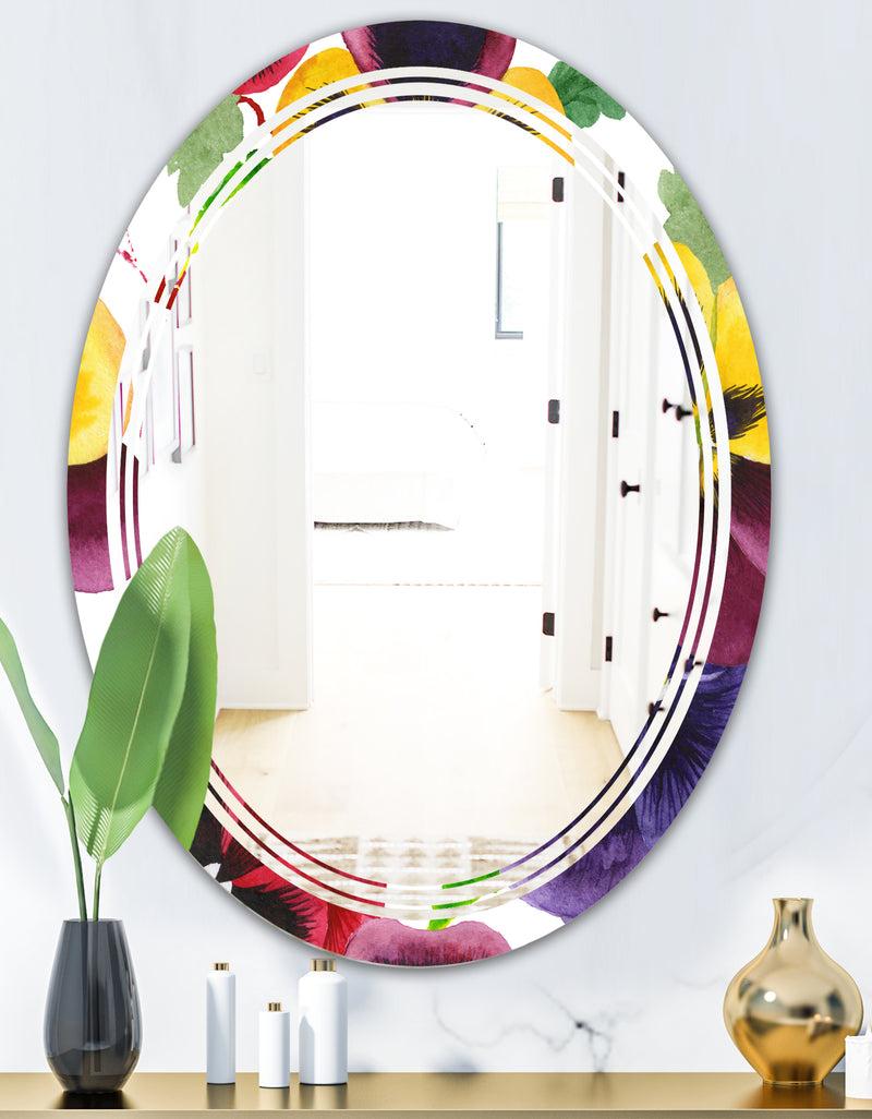 DesignQ Floral Botanical Retro VIII - Modern Round Or Oval Wall Mirror - Triple C