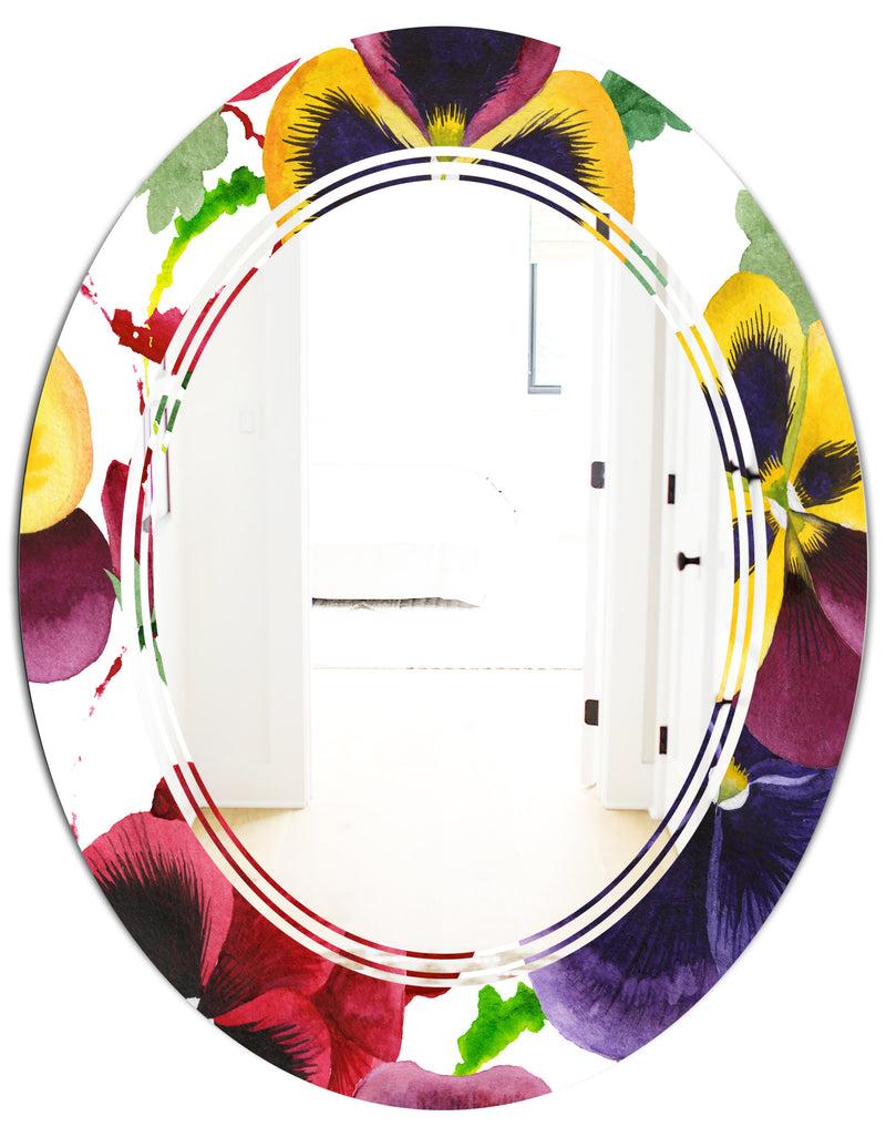 DesignQ Floral Botanical Retro VIII - Modern Round Or Oval Wall Mirror - Triple C