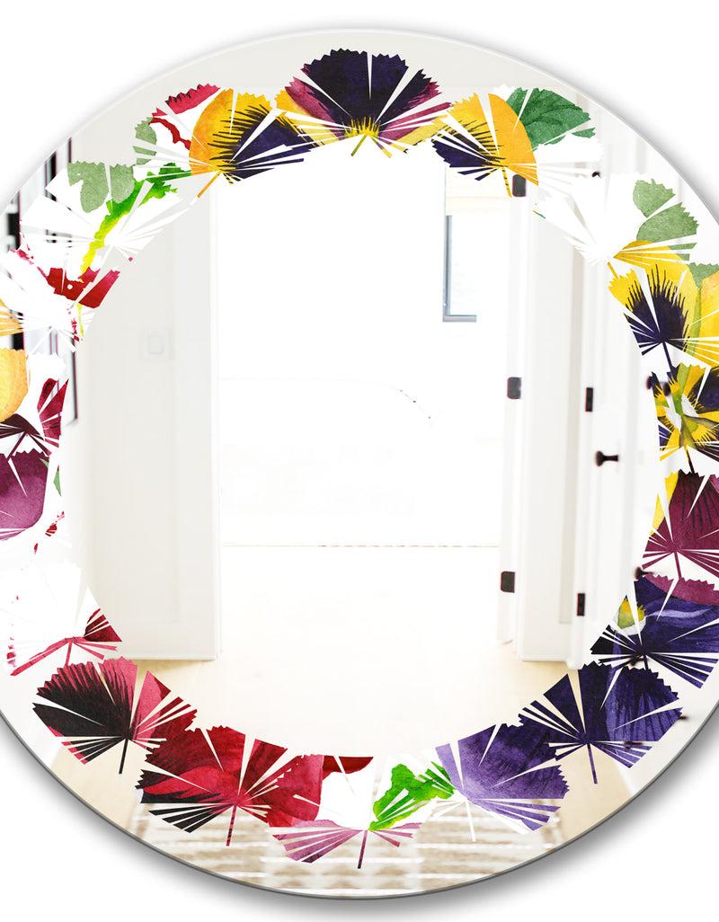 DesignQ Floral Botanical Retro VIII - Modern Round Or Oval Wall Mirror - Leaves
