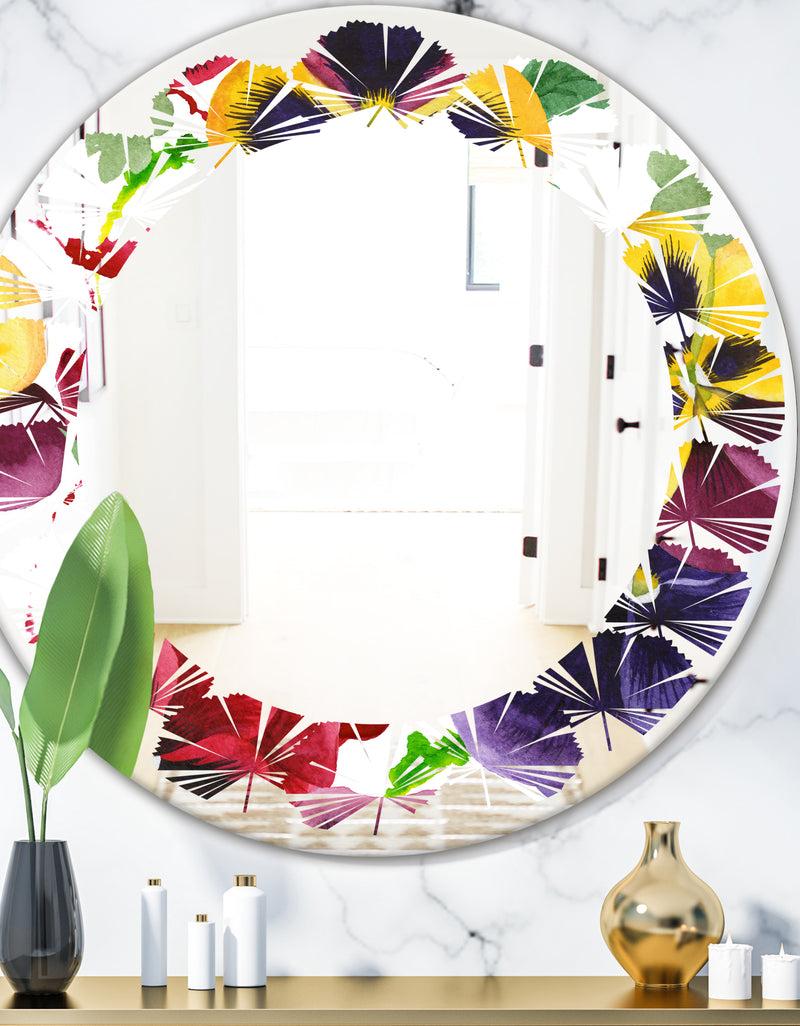 DesignQ Floral Botanical Retro VIII - Modern Round or Oval Wall Mirror - Leaves