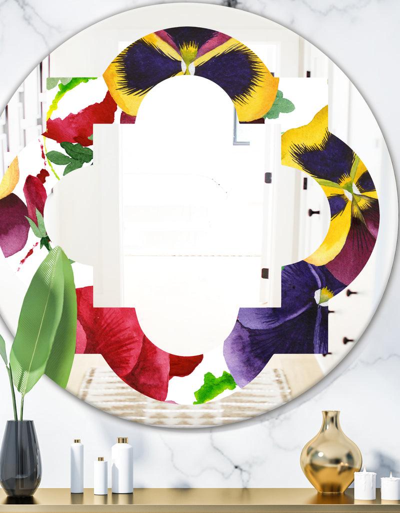 DesignQ Floral Botanical Retro VIII - Modern Round or Oval Wall Mirror - Quatrefoil