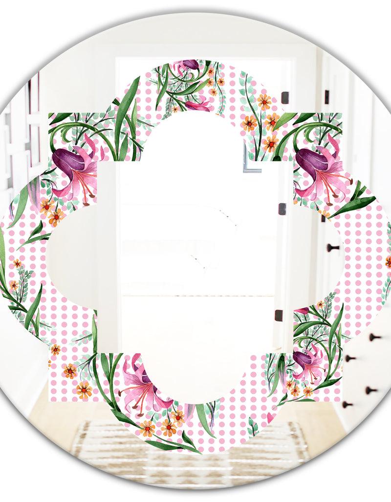 DesignQ Floral Botanical Retro X - Modern Round Or Oval Wall Mirror - Quatrefoil