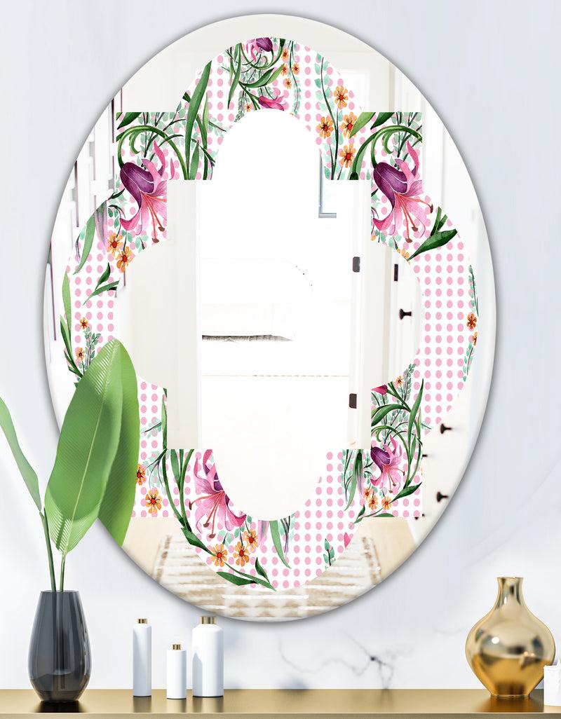 DesignQ Floral Botanical Retro X - Modern Round Or Oval Wall Mirror - Quatrefoil