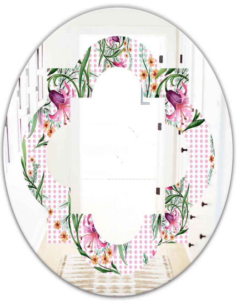 DesignQ Floral Botanical Retro X - Modern Round Or Oval Wall Mirror - Quatrefoil
