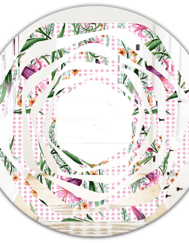 DesignQ Floral Botanical Retro X - Modern Round Or Oval Wall Mirror - Whirl