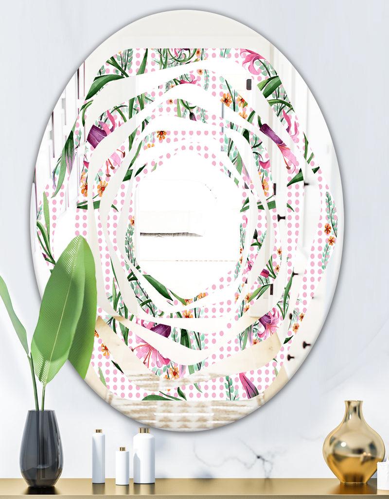 DesignQ Floral Botanical Retro X - Modern Round Or Oval Wall Mirror - Whirl