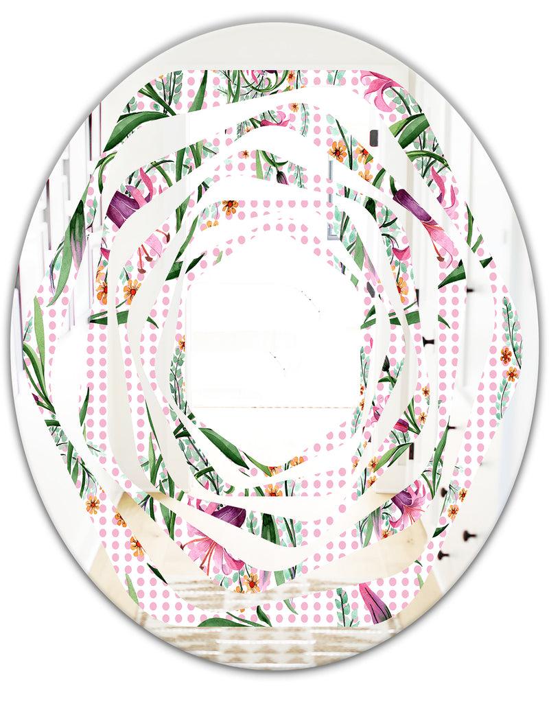 DesignQ Floral Botanical Retro X - Modern Round Or Oval Wall Mirror - Whirl