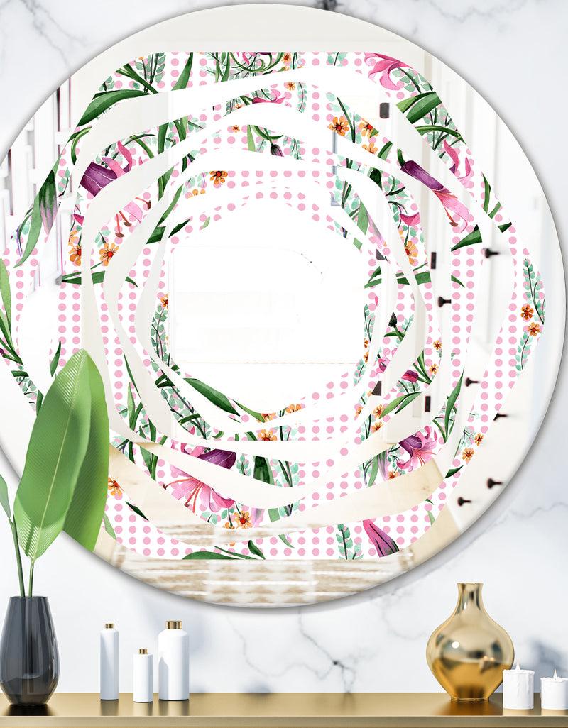 DesignQ Floral Botanical Retro X - Modern Round or Oval Wall Mirror - Whirl