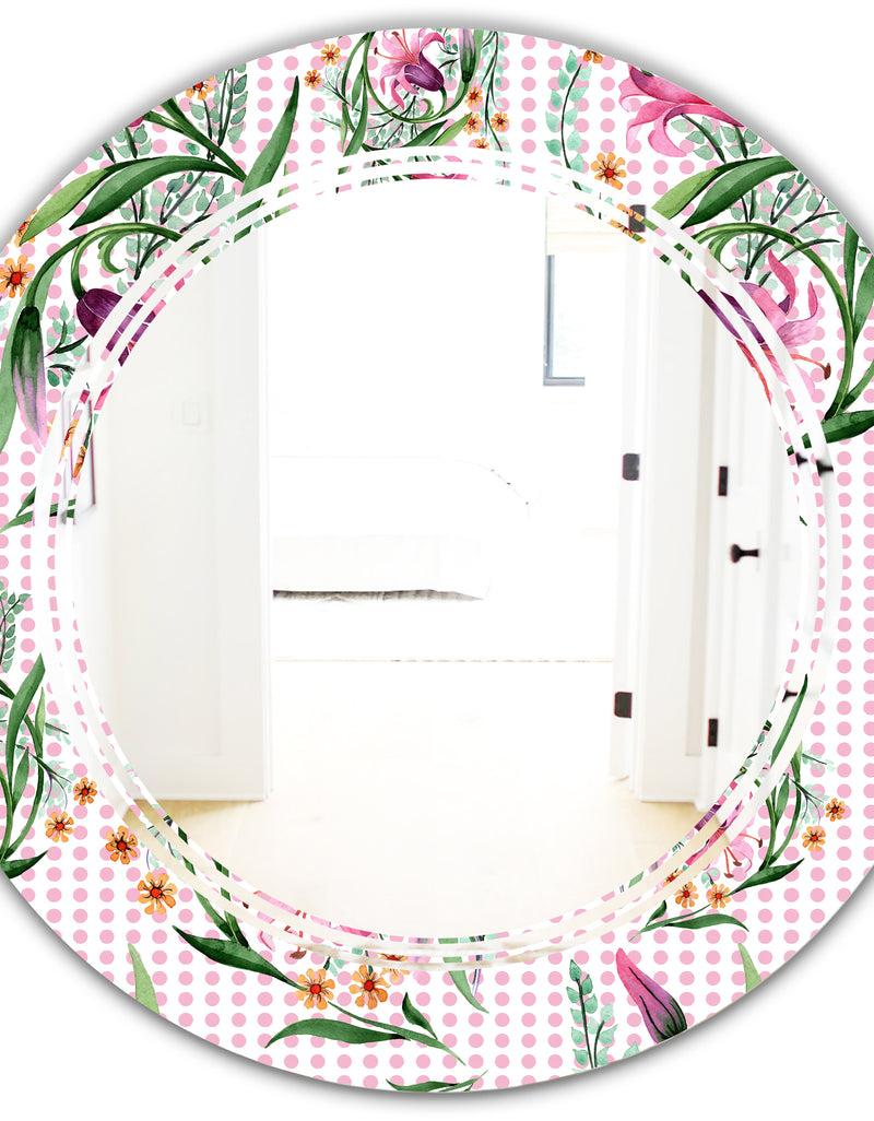 DesignQ Floral Botanical Retro X - Modern Round Or Oval Wall Mirror - Triple C