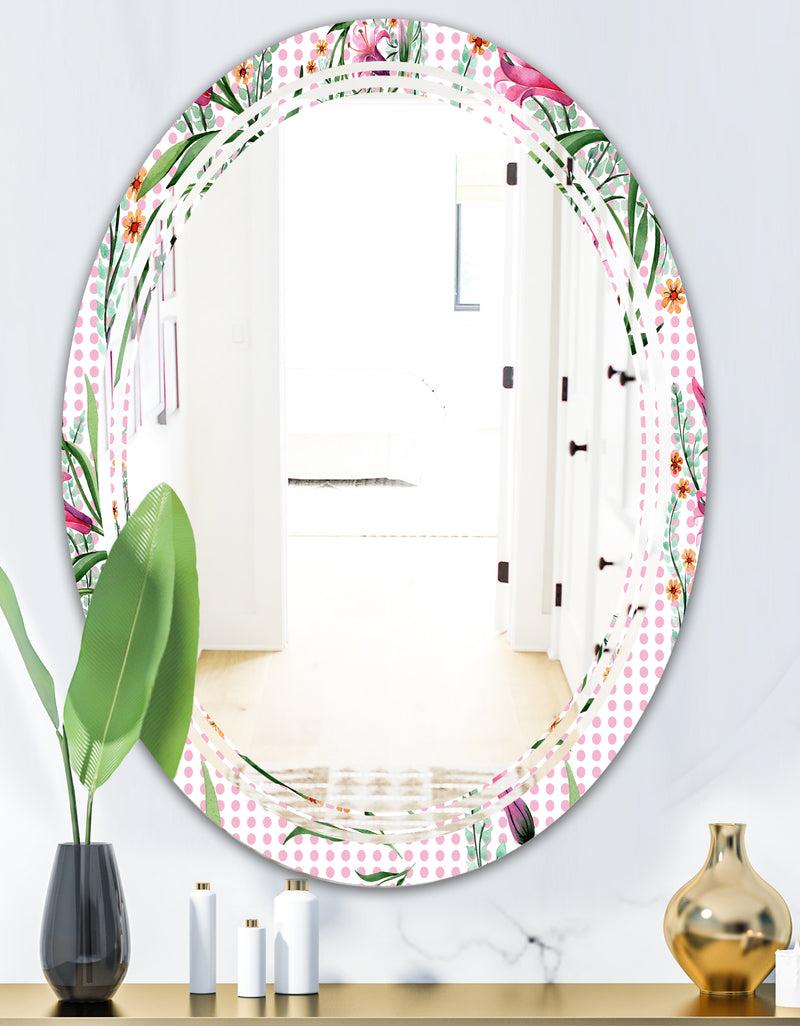 DesignQ Floral Botanical Retro X - Modern Round Or Oval Wall Mirror - Triple C