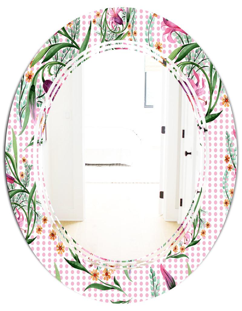 DesignQ Floral Botanical Retro X - Modern Round Or Oval Wall Mirror - Triple C