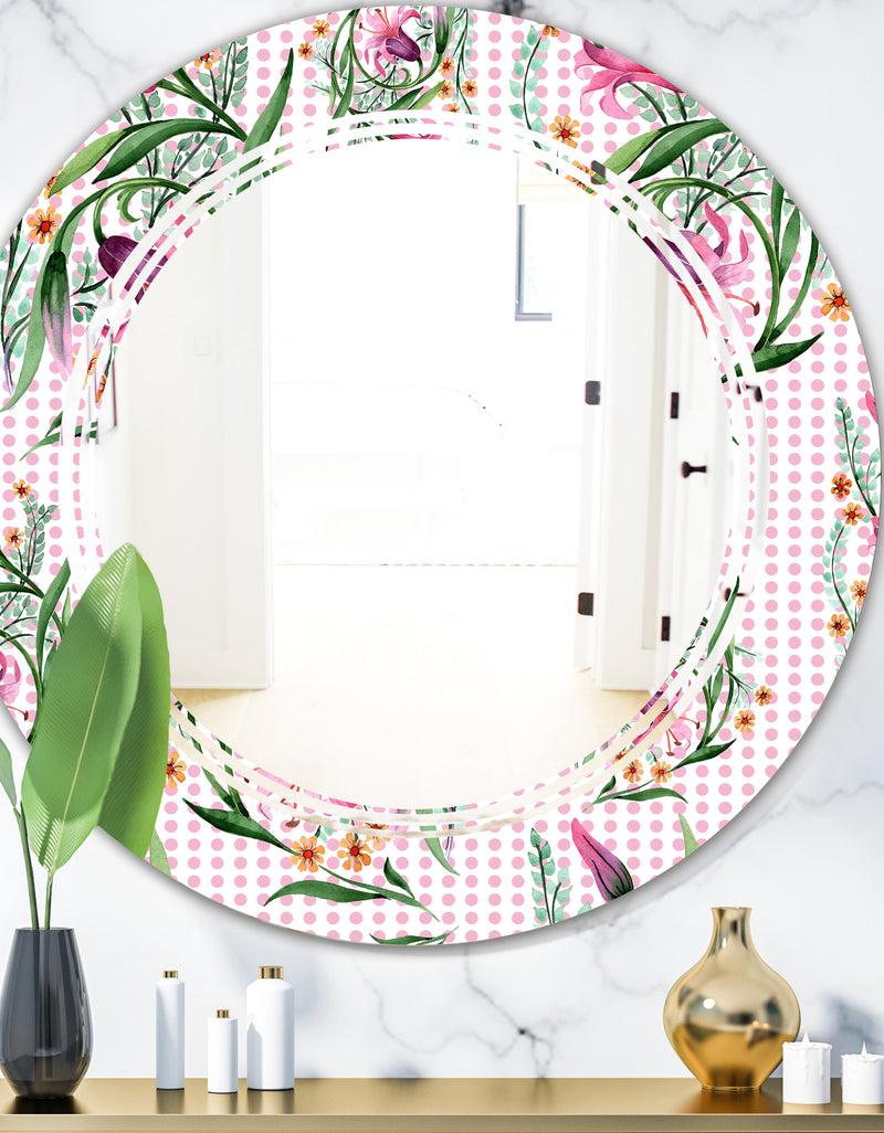 DesignQ Floral Botanical Retro X - Modern Round or Oval Wall Mirror - Triple C