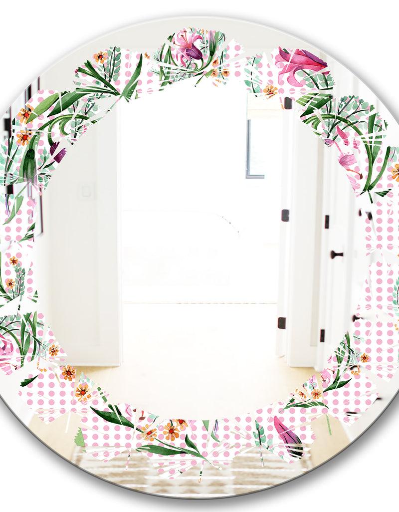 DesignQ Floral Botanical Retro X - Modern Round Or Oval Wall Mirror - Leaves