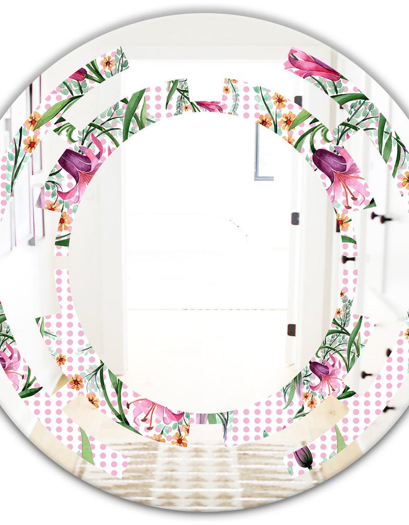 DesignQ Floral Botanical Retro X - Modern Round Or Oval Wall Mirror - Space