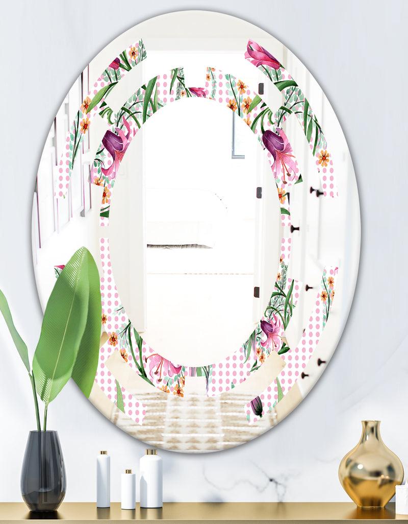 DesignQ Floral Botanical Retro X - Modern Round Or Oval Wall Mirror - Space