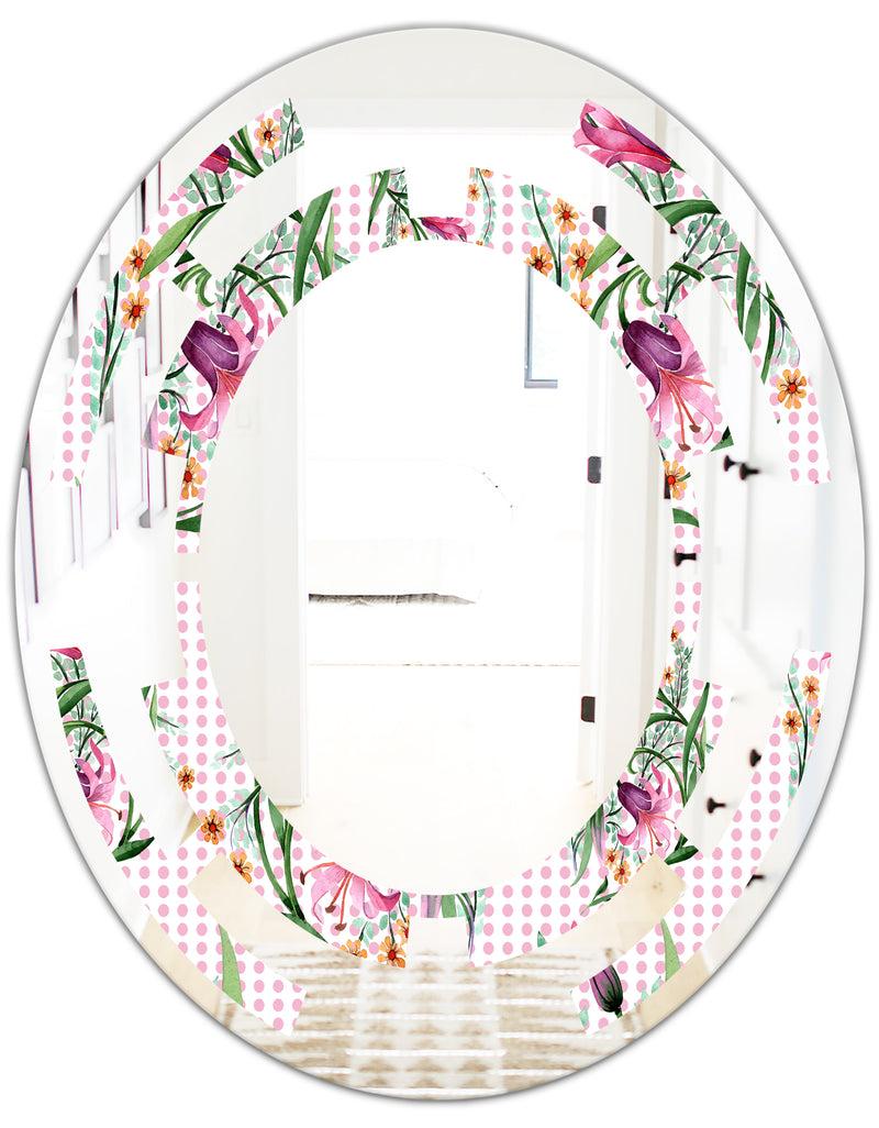 DesignQ Floral Botanical Retro X - Modern Round Or Oval Wall Mirror - Space