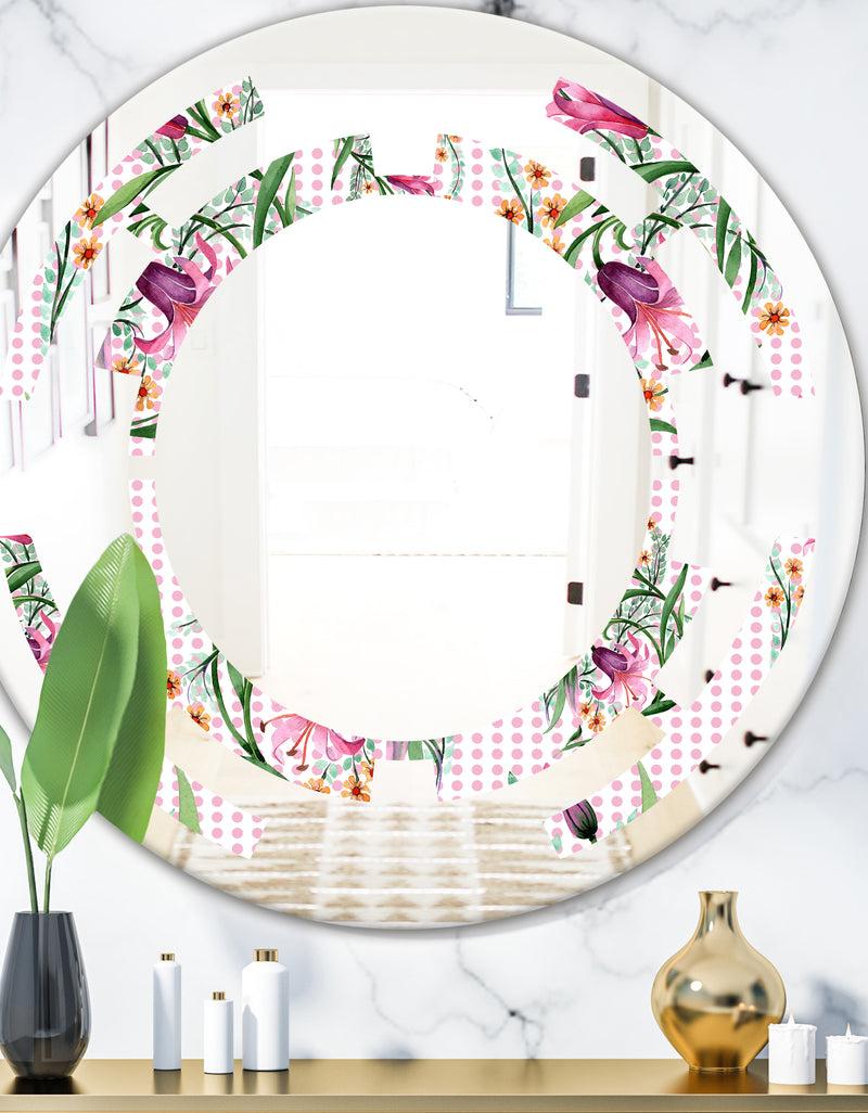 DesignQ Floral Botanical Retro X - Modern Round or Oval Wall Mirror - Space
