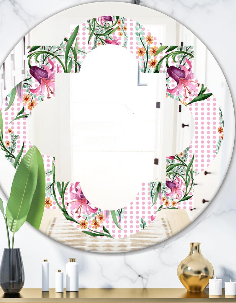 DesignQ Floral Botanical Retro X - Modern Round or Oval Wall Mirror - Quatrefoil