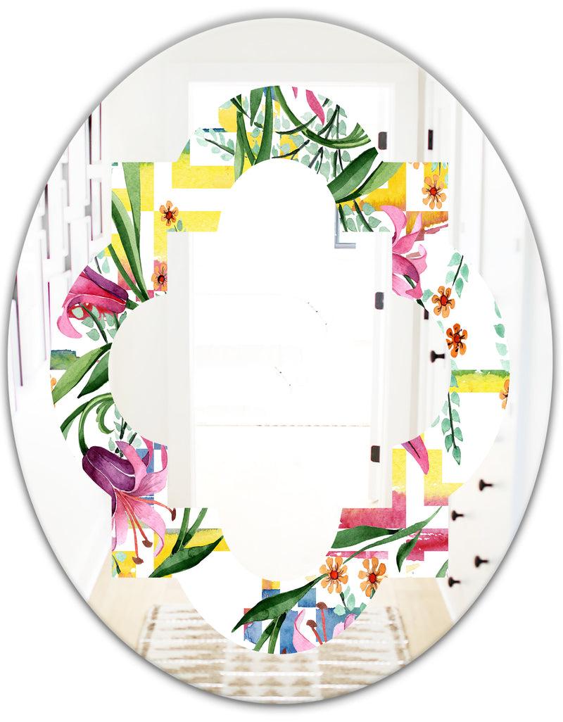 DesignQ Floral Botanical Retro XI - Cottage Round Or Oval Wall Mirror - Quatrefoil