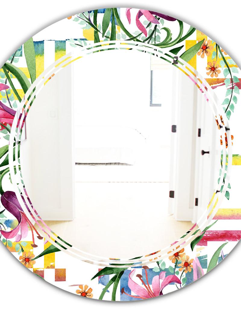 DesignQ Floral Botanical Retro XI - Cottage Round Or Oval Wall Mirror - Triple C
