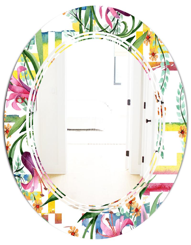 DesignQ Floral Botanical Retro XI - Cottage Round Or Oval Wall Mirror - Triple C