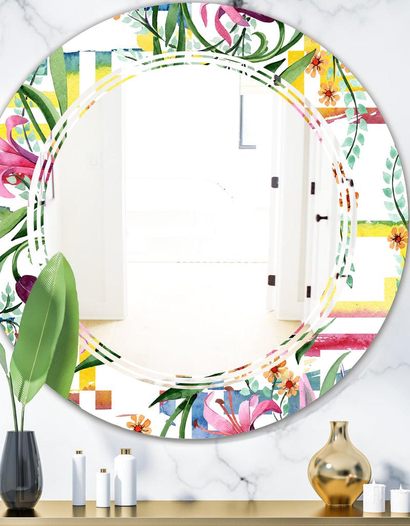 DesignQ Floral Botanical Retro XI - Cottage Round or Oval Wall Mirror - Triple C