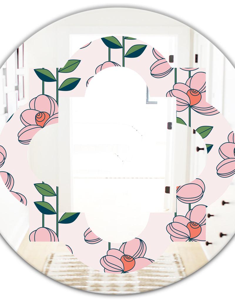 DesignQ Floral Botanical Retro XII - Cottage Round Or Oval Wall Mirror - Quatrefoil