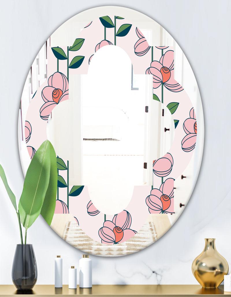 DesignQ Floral Botanical Retro XII - Cottage Round Or Oval Wall Mirror - Quatrefoil