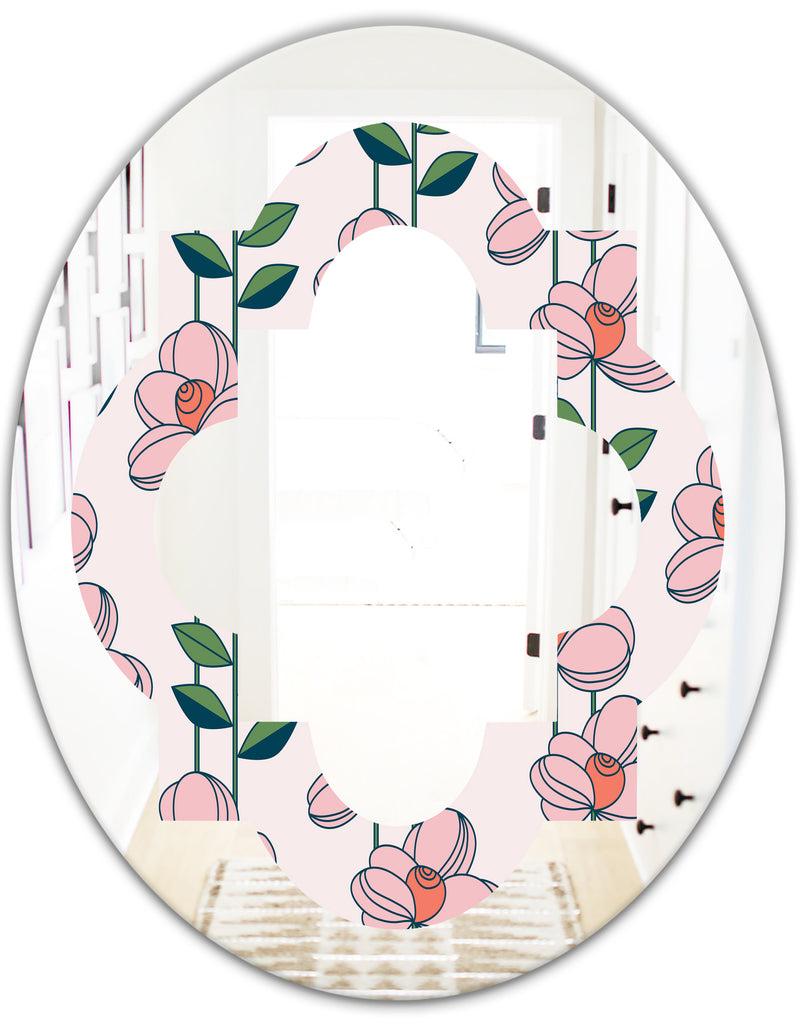 DesignQ Floral Botanical Retro XII - Cottage Round Or Oval Wall Mirror - Quatrefoil