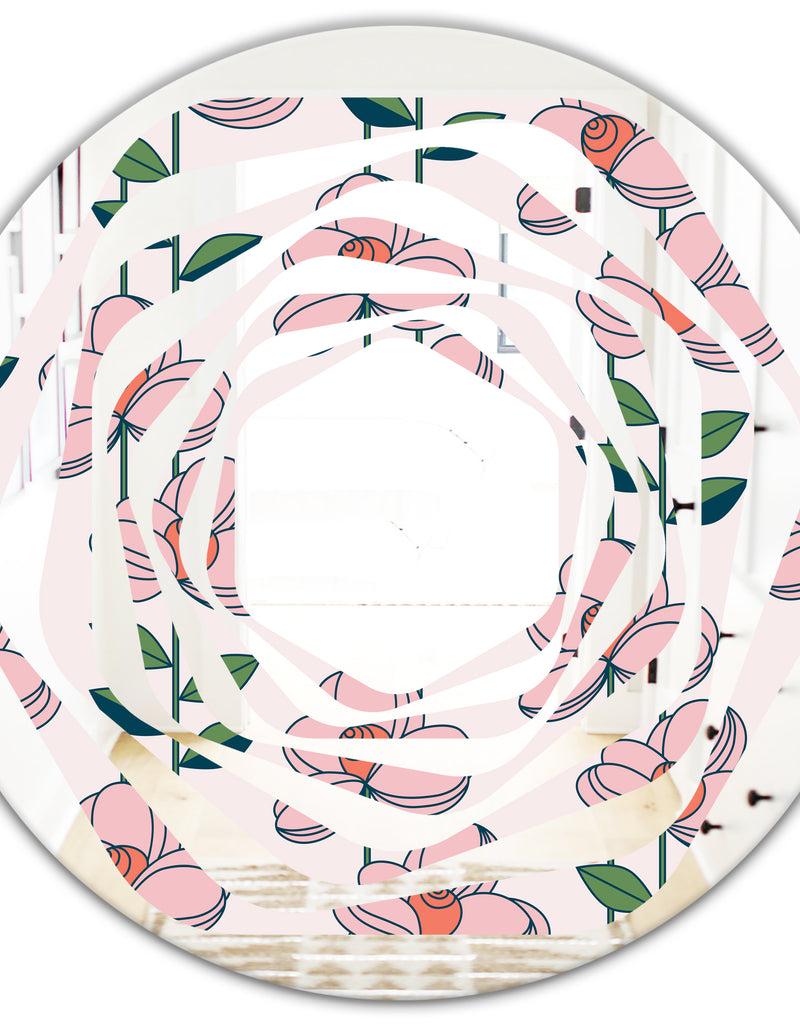 DesignQ Floral Botanical Retro XII - Cottage Round Or Oval Wall Mirror - Whirl