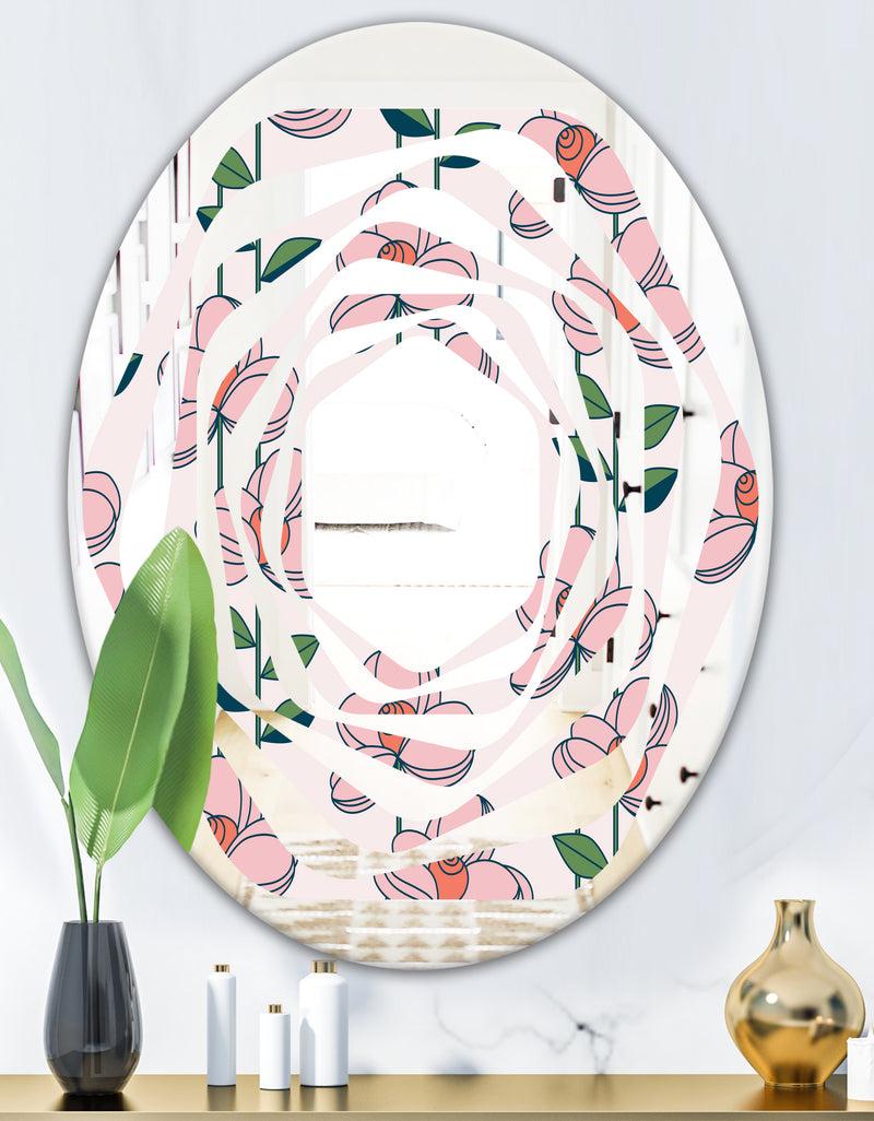 DesignQ Floral Botanical Retro XII - Cottage Round Or Oval Wall Mirror - Whirl
