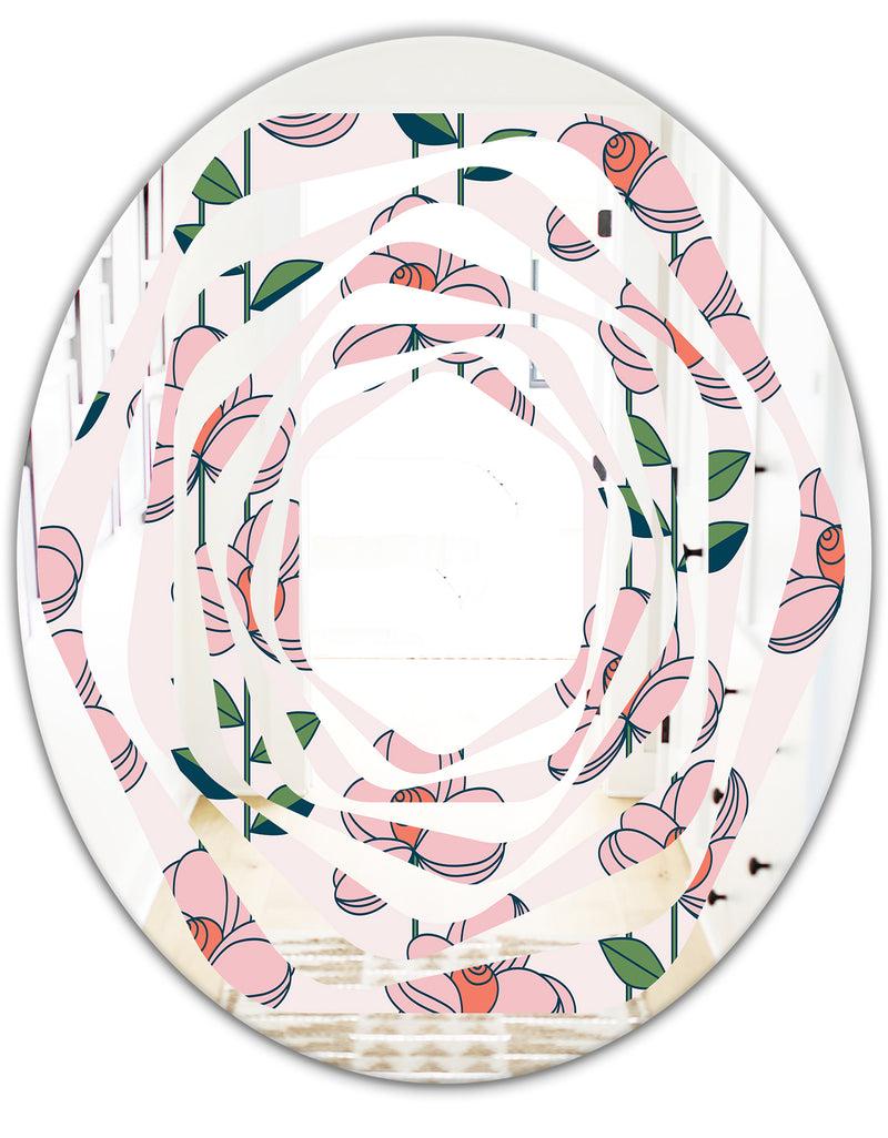 DesignQ Floral Botanical Retro XII - Cottage Round Or Oval Wall Mirror - Whirl