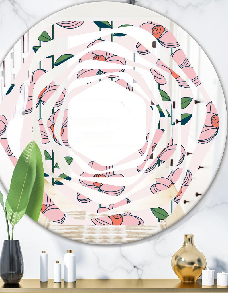 DesignQ Floral Botanical Retro XII - Cottage Round or Oval Wall Mirror - Whirl