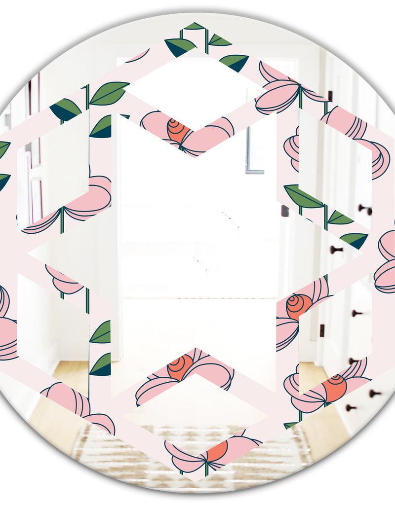 DesignQ Floral Botanical Retro XII - Cottage Round Or Oval Wall Mirror - Hexagon Star