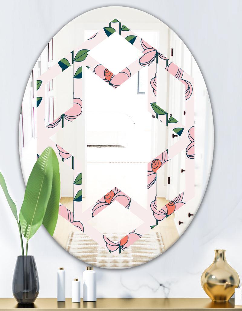 DesignQ Floral Botanical Retro XII - Cottage Round Or Oval Wall Mirror - Hexagon Star