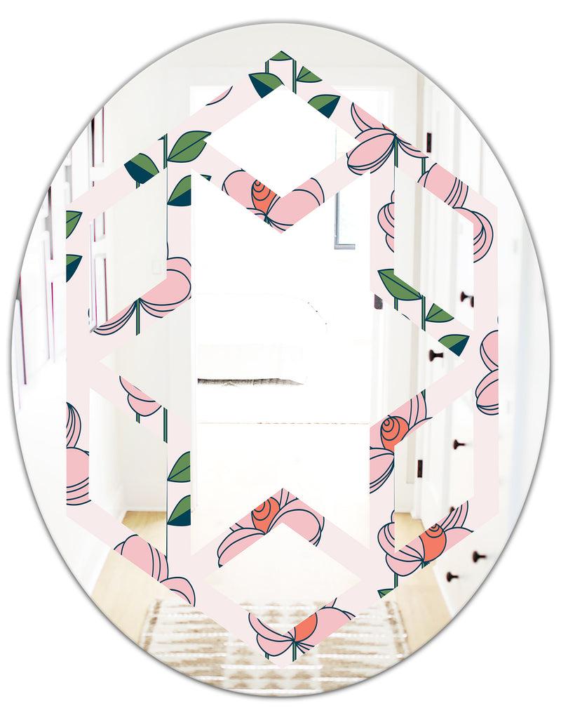 DesignQ Floral Botanical Retro XII - Cottage Round Or Oval Wall Mirror - Hexagon Star