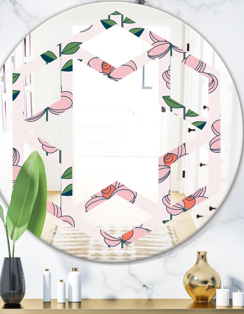 DesignQ Floral Botanical Retro XII - Cottage Round or Oval Wall Mirror - Hexagon Star
