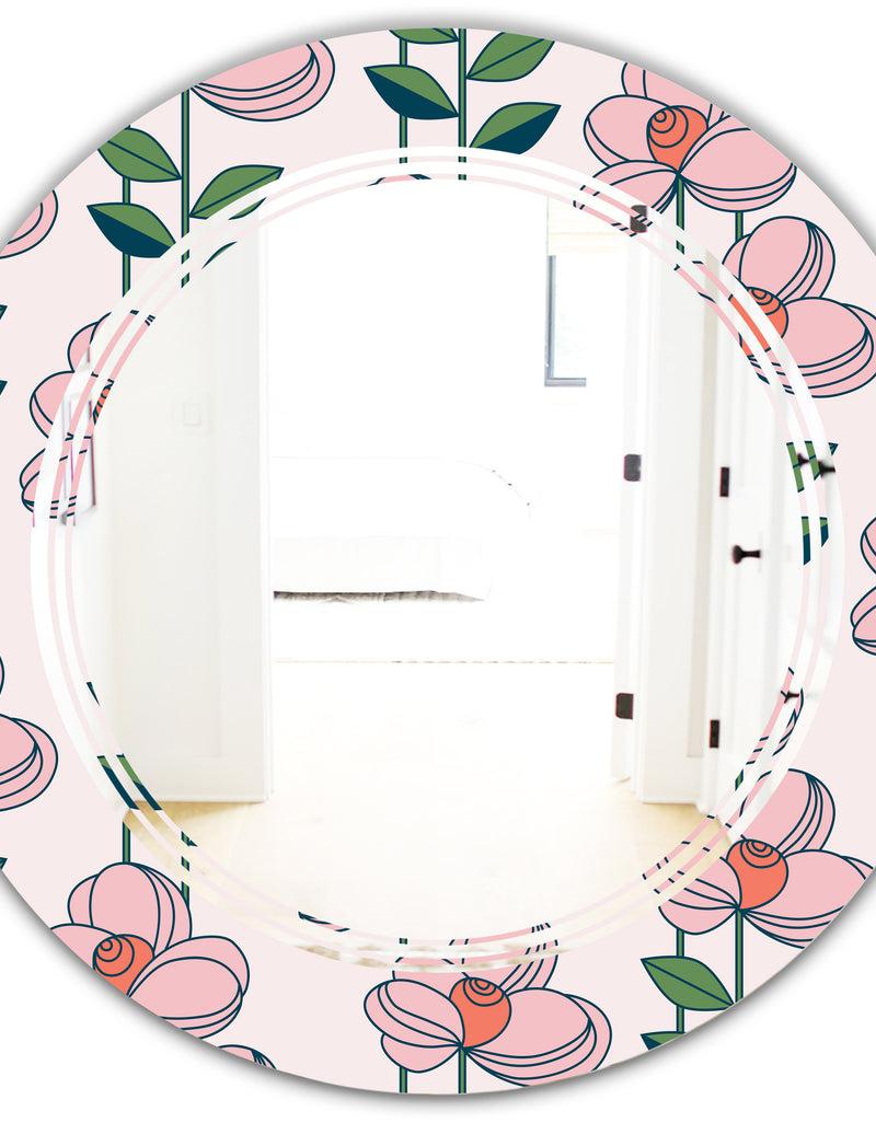 DesignQ Floral Botanical Retro XII - Cottage Round Or Oval Wall Mirror - Triple C