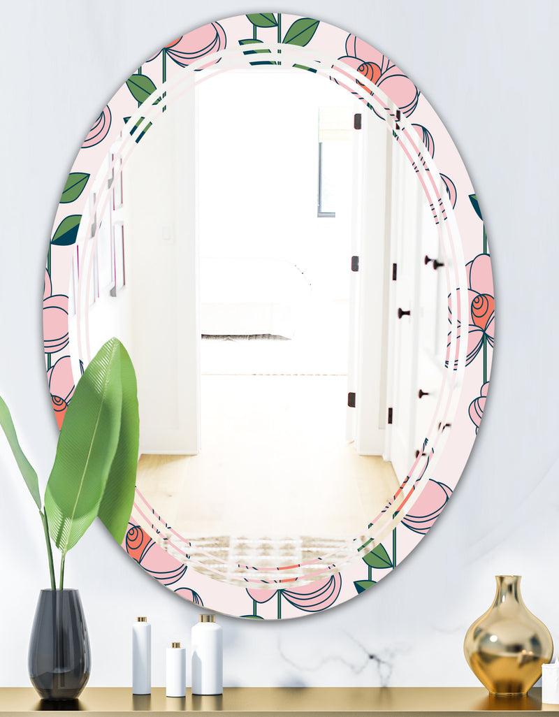 DesignQ Floral Botanical Retro XII - Cottage Round Or Oval Wall Mirror - Triple C