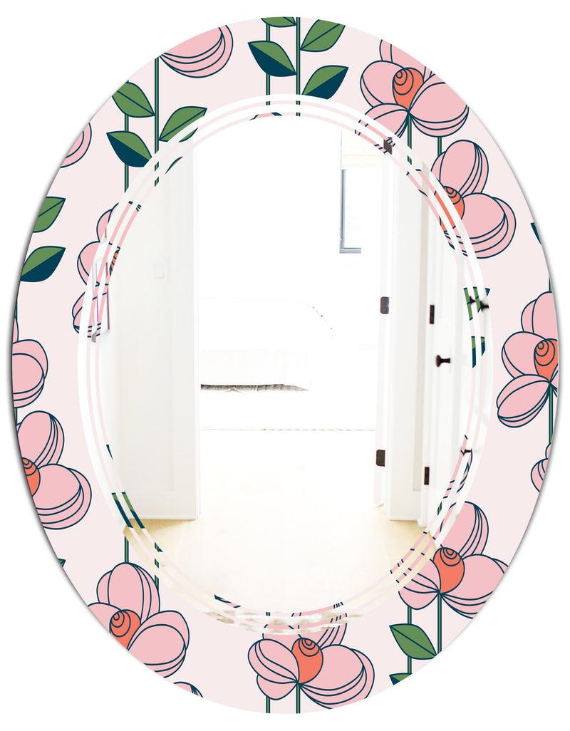 DesignQ Floral Botanical Retro XII - Cottage Round Or Oval Wall Mirror - Triple C