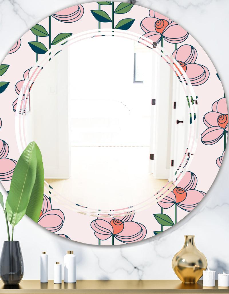 DesignQ Floral Botanical Retro XII - Cottage Round or Oval Wall Mirror - Triple C