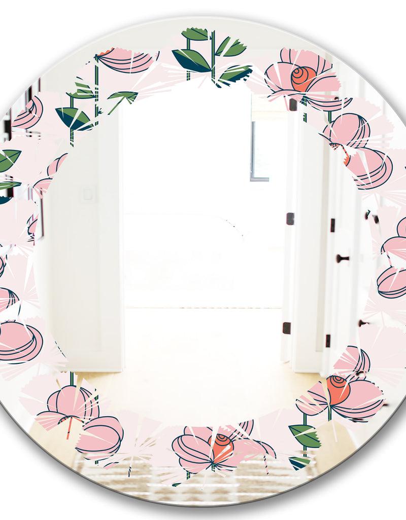 DesignQ Floral Botanical Retro XII - Cottage Round Or Oval Wall Mirror - Leaves